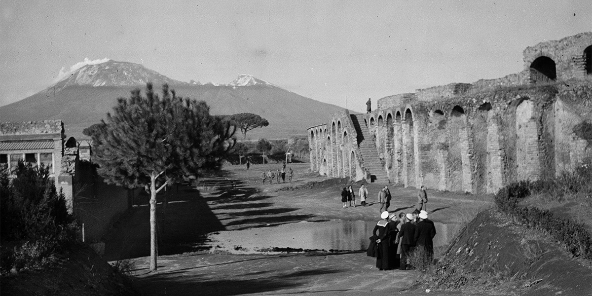 A view of Vesuvius from Pompeii, c1943