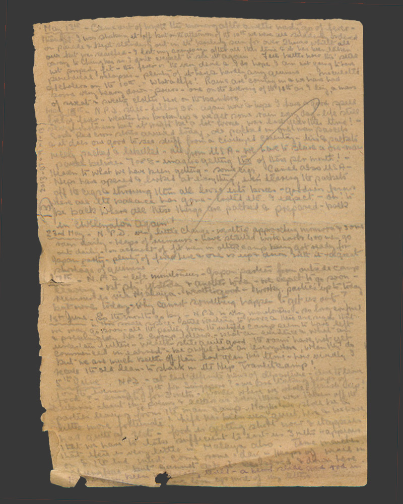 A page from the diary Ted Senior kept while in captivity