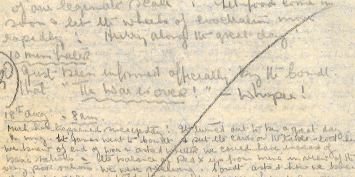 Detail from a diary entry celebrating the end of the Second World War