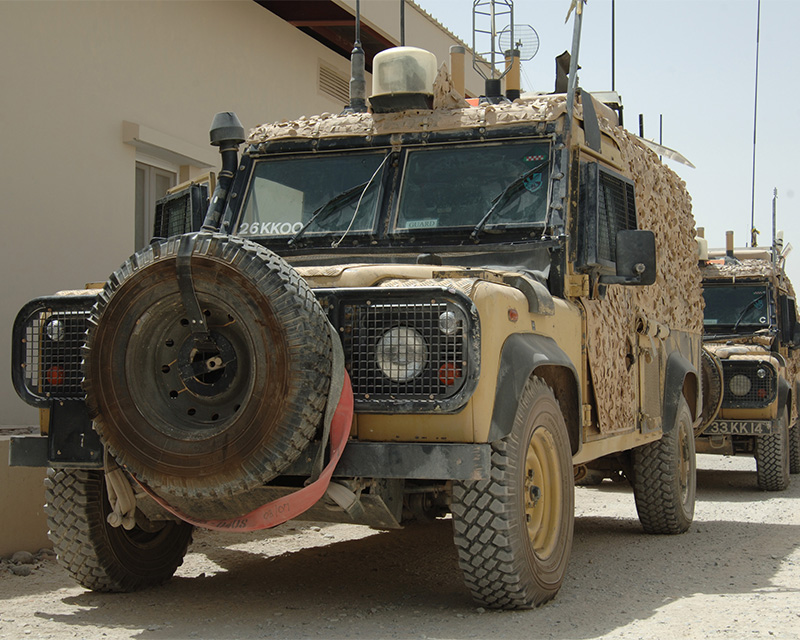 Land Rover patrol vehicles, Lashkar Gah, Helmand Province, Afghanistan, 2008