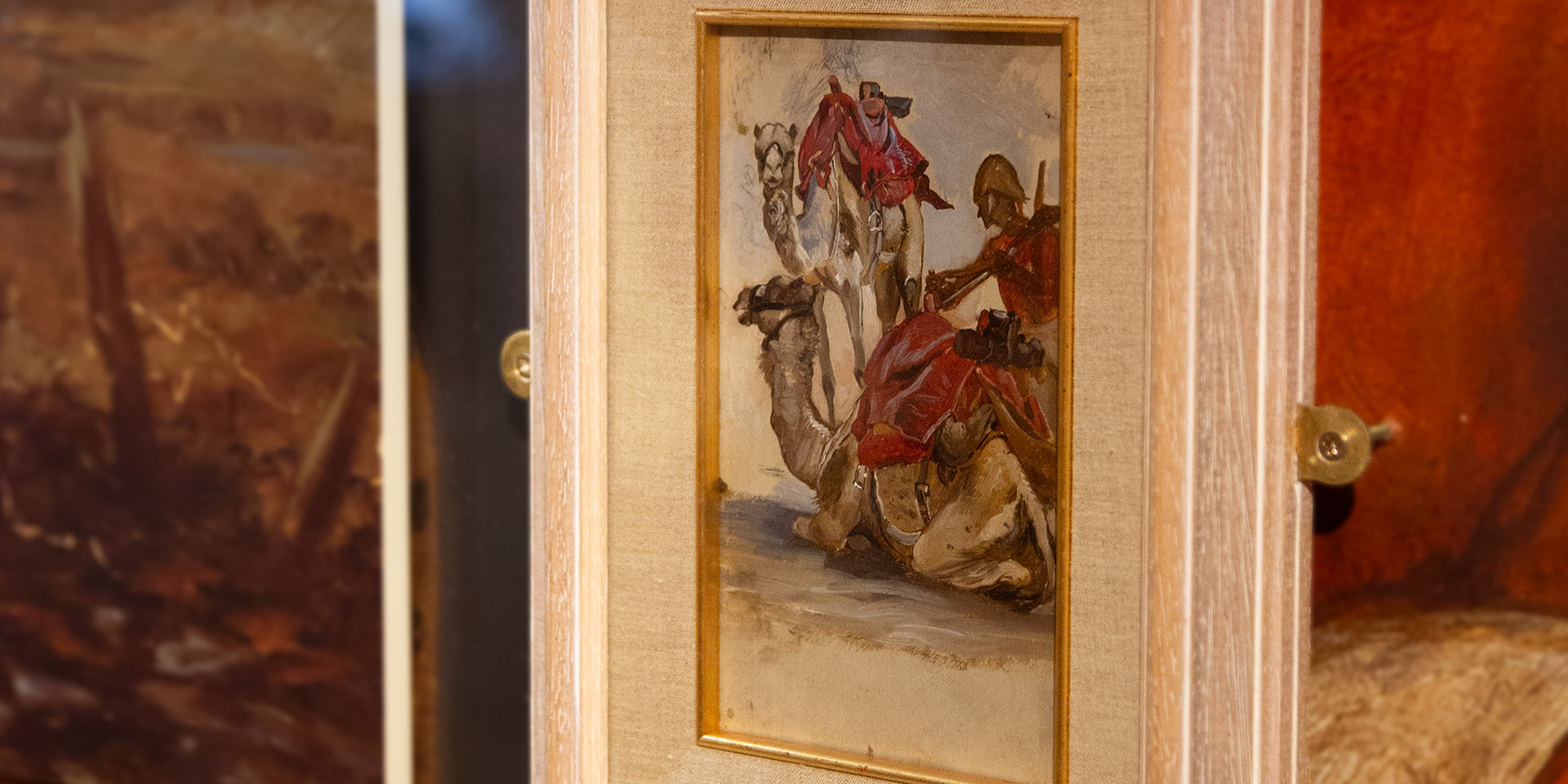 Study of a British soldier with two camels, Egypt, c1885