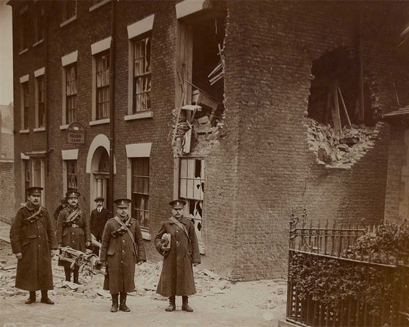 Damaged office buildings in Scarborough, 1914