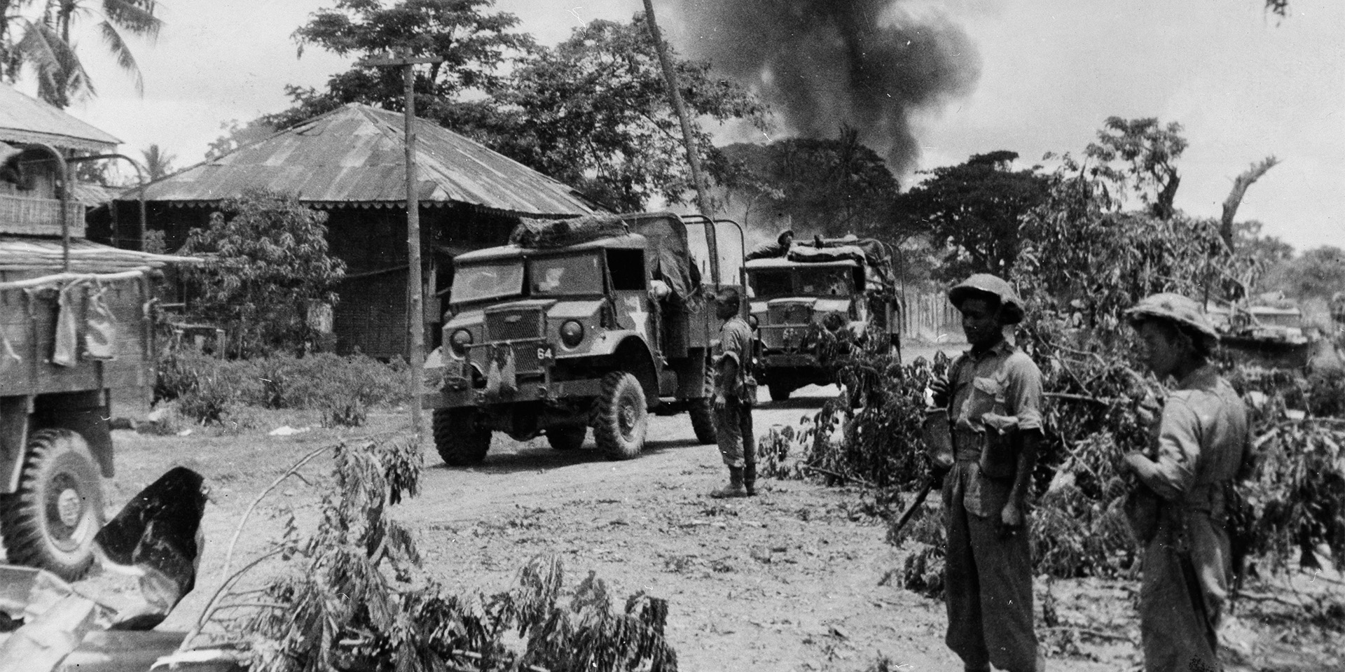 Indian troops of the 17th Division in Payagyi during the advance on Rangoon, April 1945
