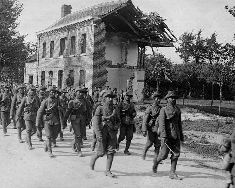 The Garhwal Rifles marching down La Bassee Road, 1915