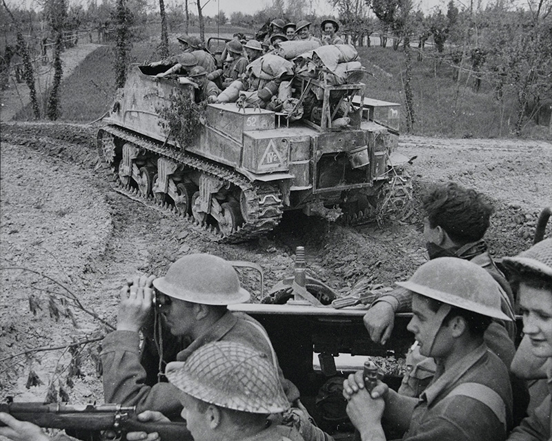 'Kangaroo' carrying infantry into battle near Conselice, Italy, April 1945