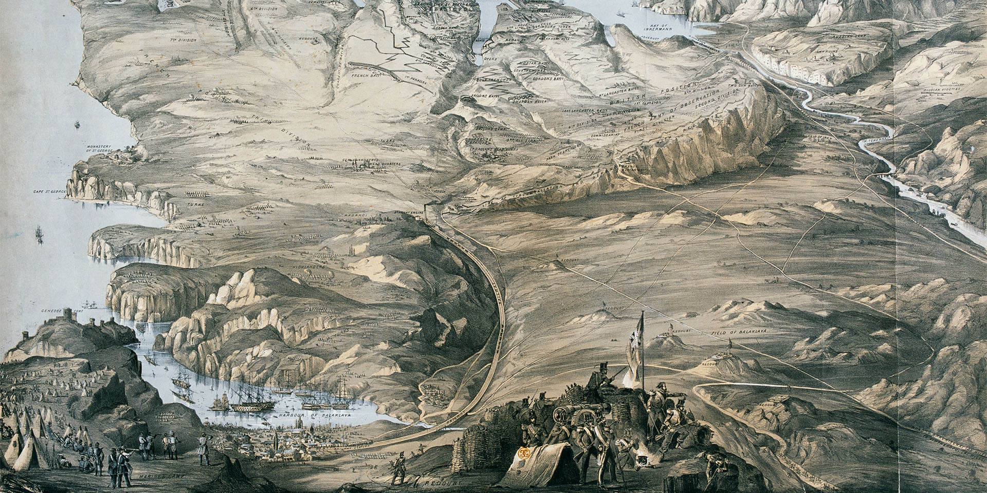'Panoramic view of the entrenchment of Allied Armies of England and France before Sebastopol', 1855