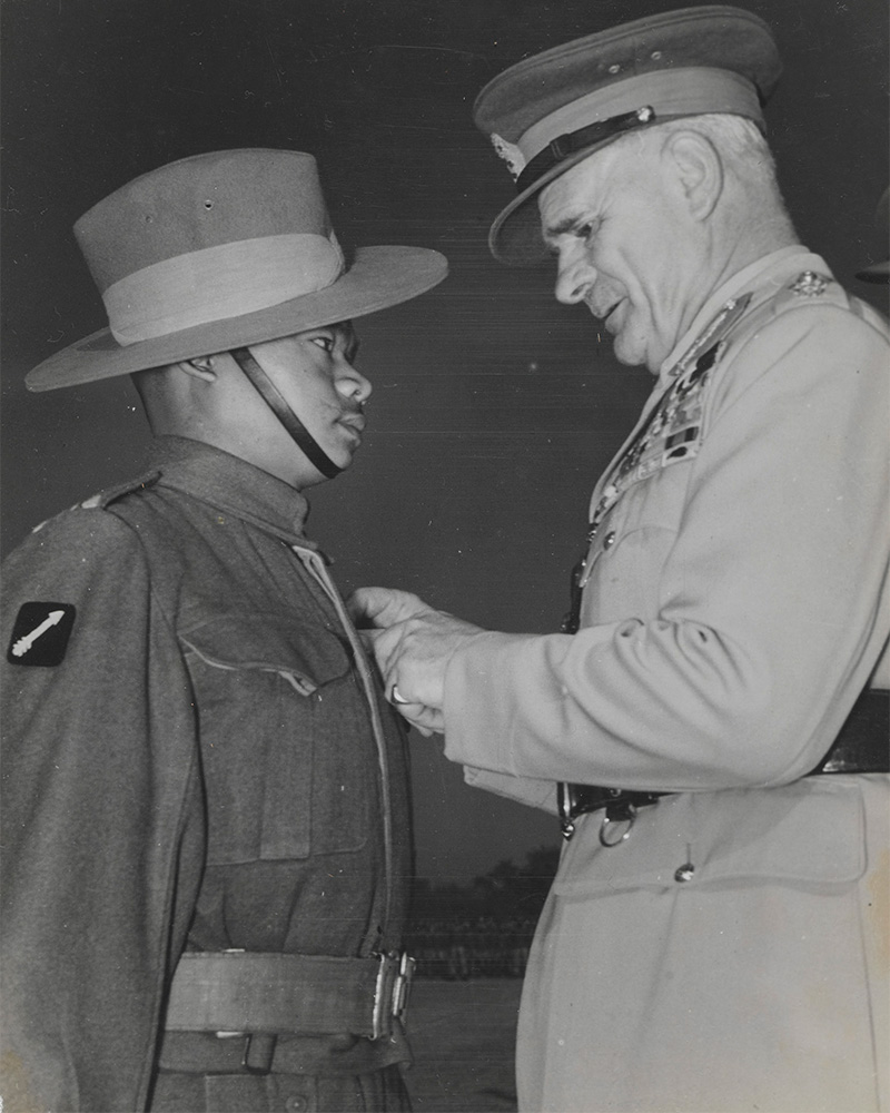 Field Marshal Sir Archibald Wavell, the Viceroy of India, presents the Victoria Cross to a Gurkha, 1945