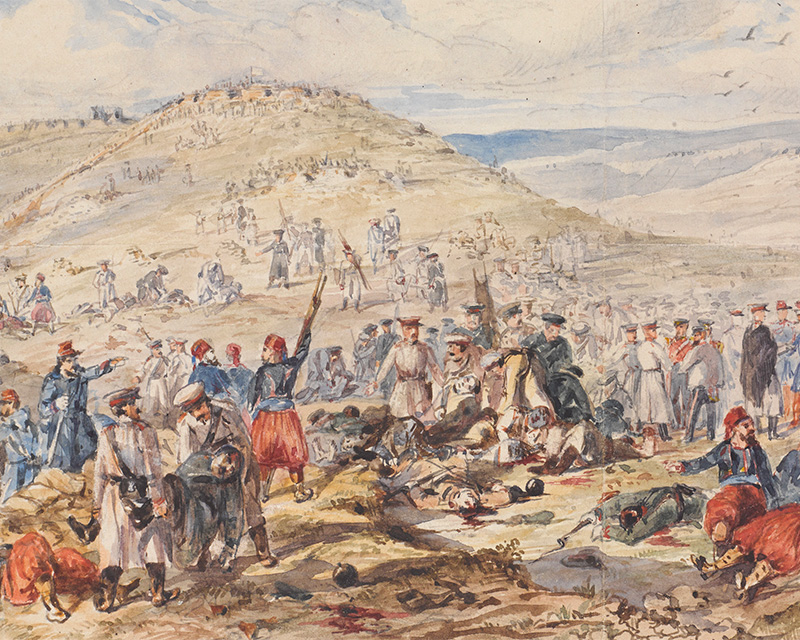 ‘Truce for burial of the dead before Sebastopol 24th March 1855’, watercolour and pencil by Henry Wilkinson