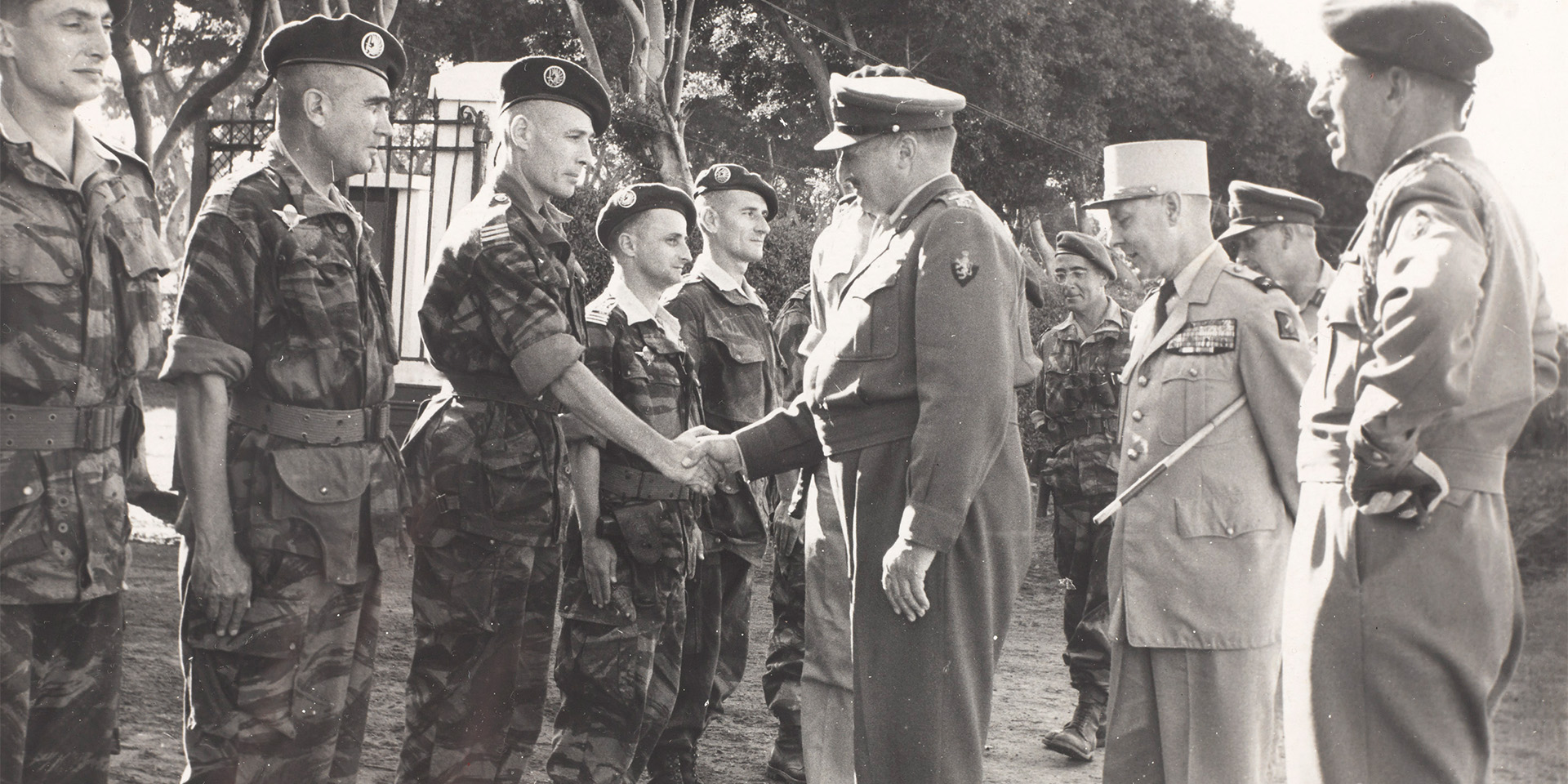 General Sir Charles Keightley, Commander of Operation Musketeer, meets French paratroopers at Suez, 1956 