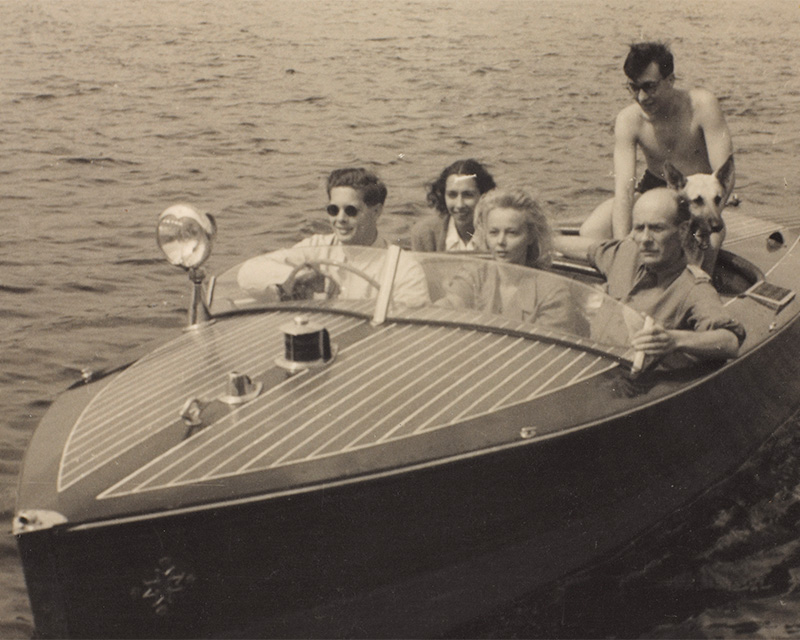 Major Nigel Gunnis with King Michael of Romania in his speedboat, Snagov, 1945