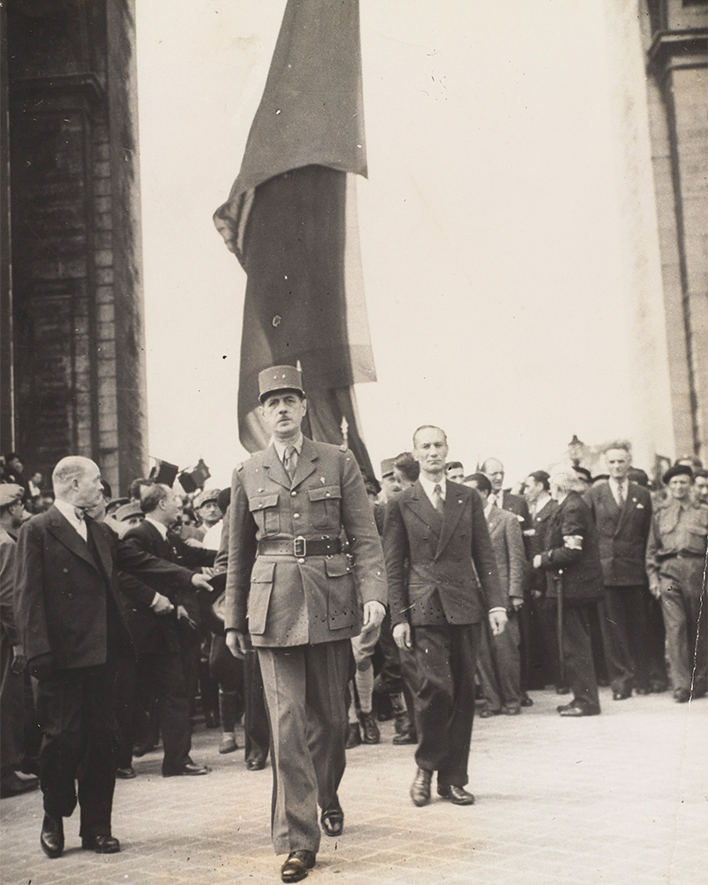 General de Gaulle at the Arc de Triomphe in Paris, c1945