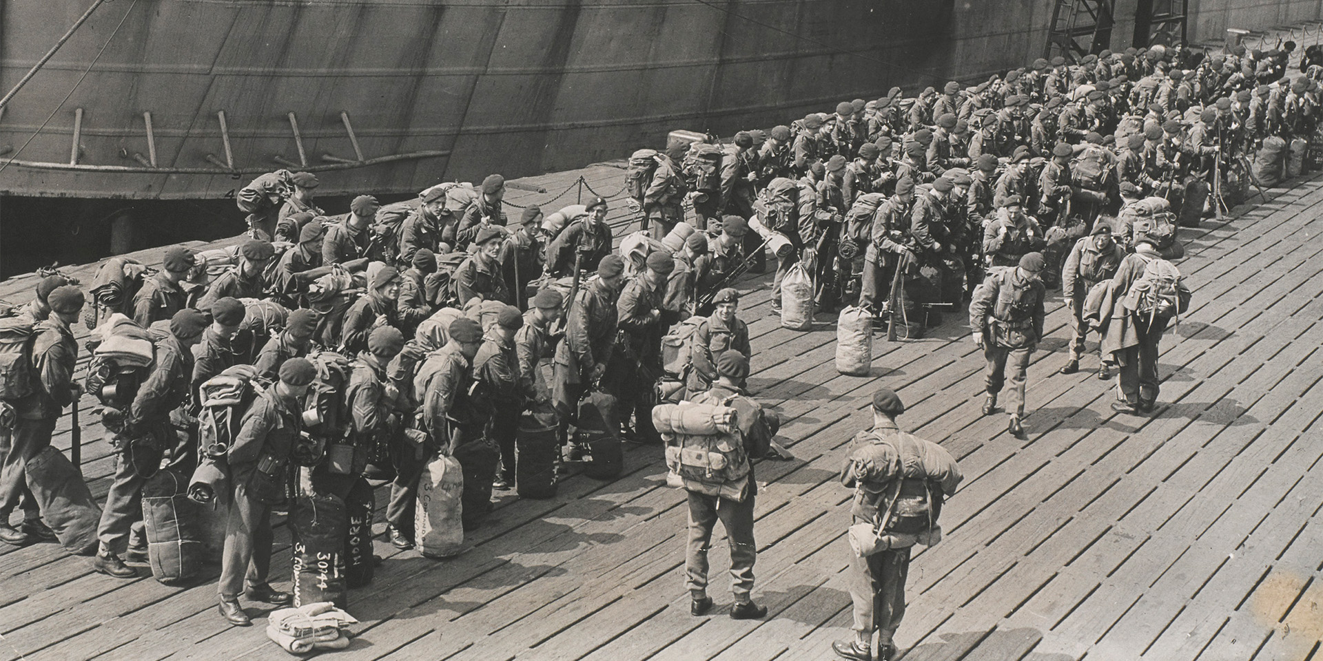 No 3 Commando disembarking at Tilbury Docks, June 1945