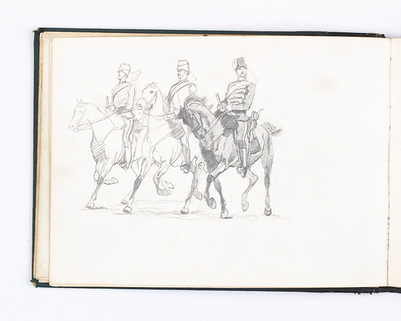 A page from one of Lady Butler's sketch books depicting mounted cavalrymen