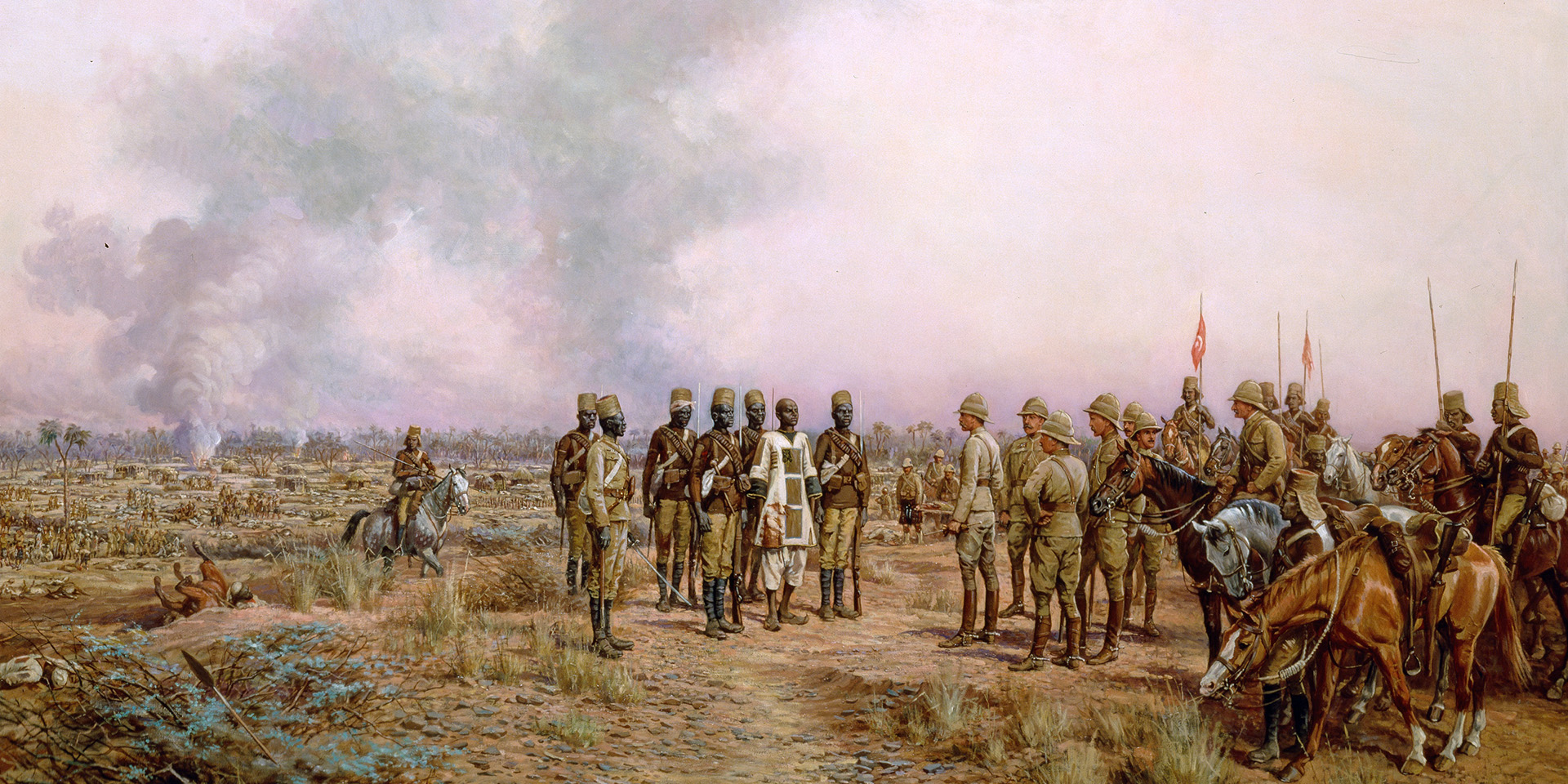 After the battle. The Emir Mahmud brought prisoner to Herbert Kitchener, Atbara, 8 April 1898