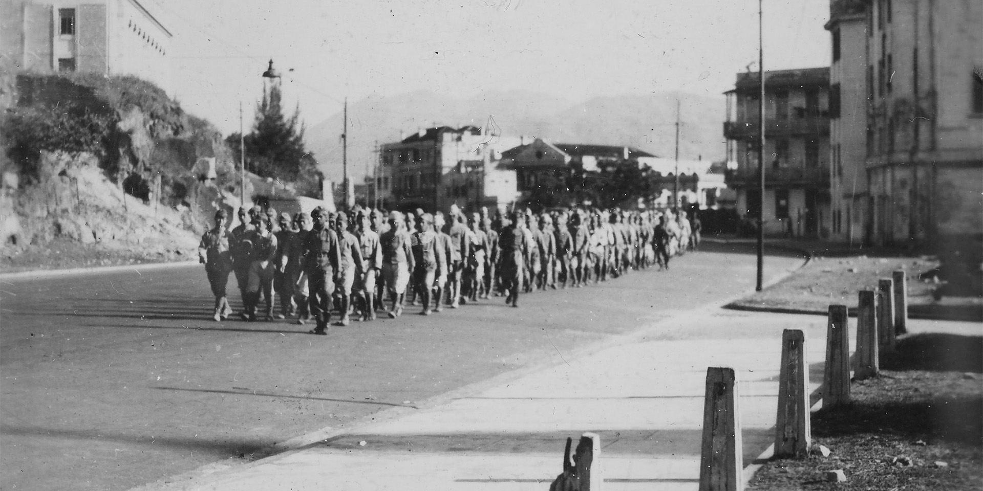 Japanese prisoners of war on the march, Malaya, 1946