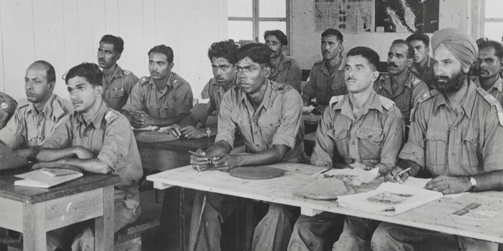 Indian soldiers at an Army Education Centre, Singapore, 1945