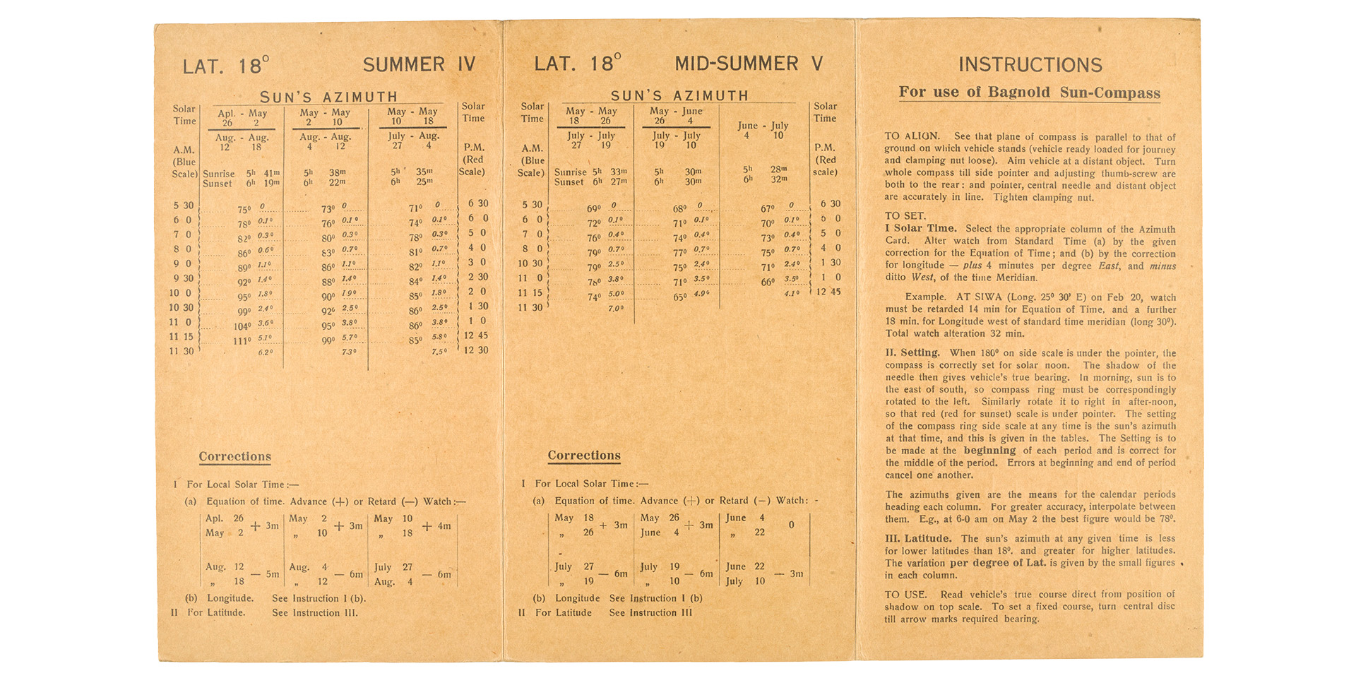 Instructions for using Bagnold Sun-Compass, 1942