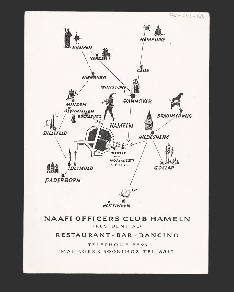 Promotional card for the NAAFI Officers Club in Hameln, Germany