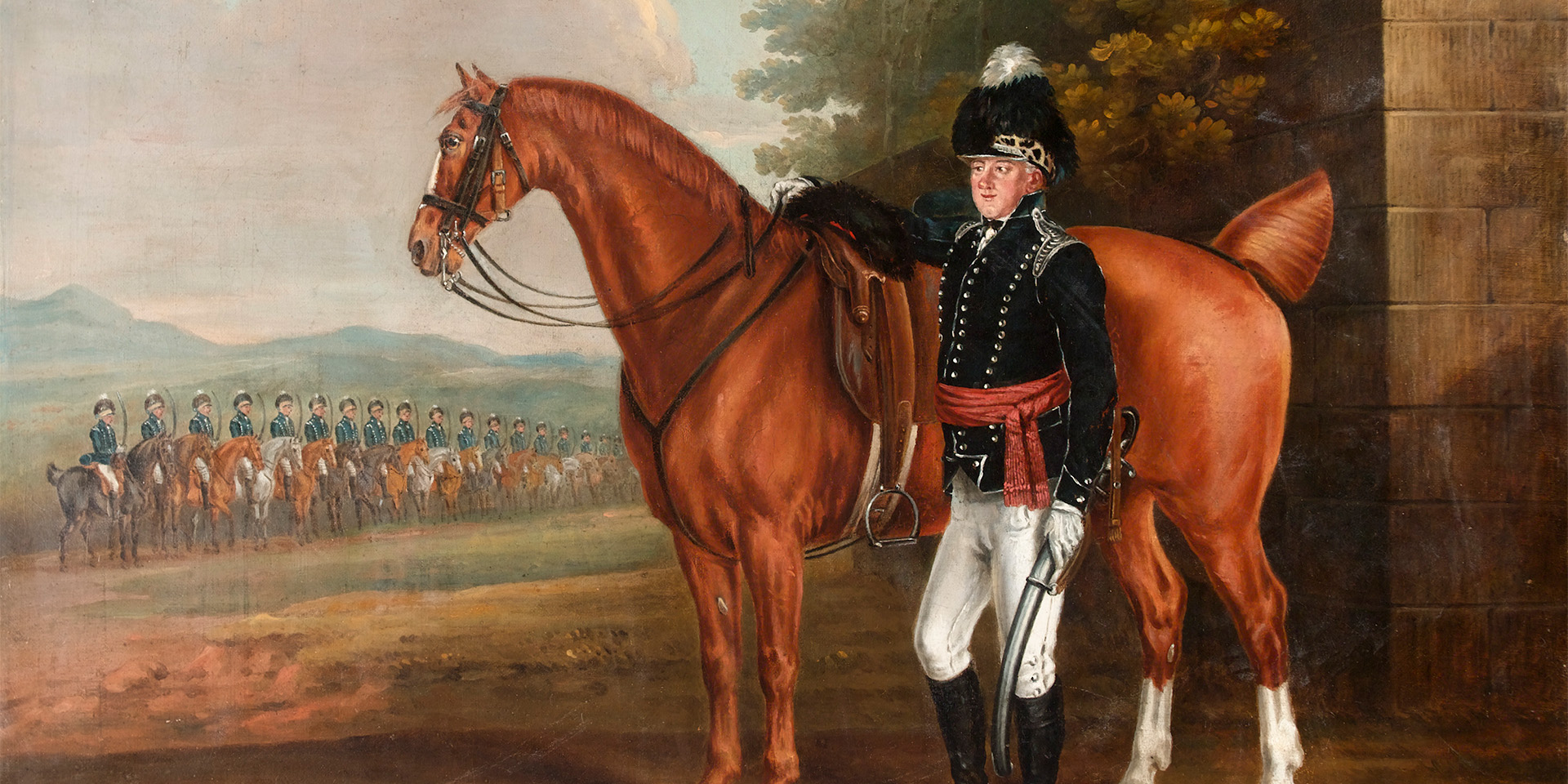 Colonel Thomas Cooper Everitt, with the Hampshire Fencible Cavalry drawn up in the background, 1800