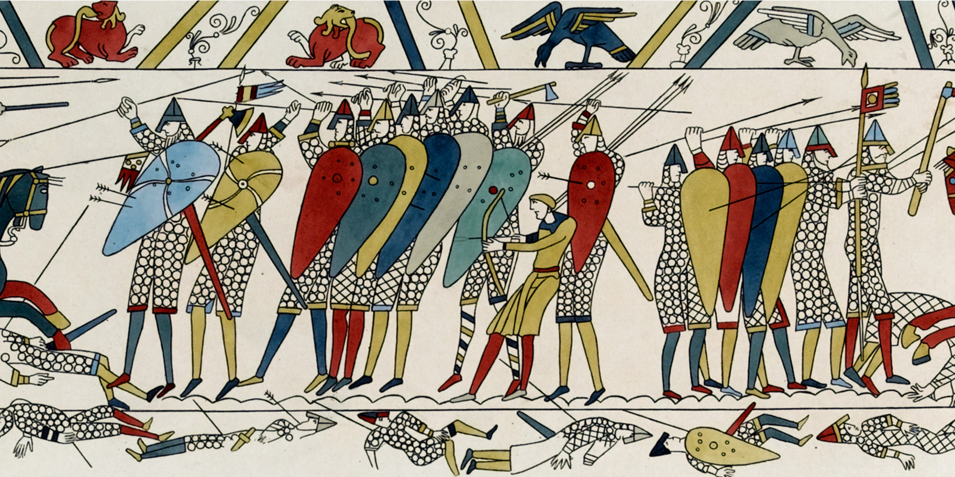 This engraving of the Bayeux Tapestry depicts the Battle of Hastings in 1066. King Harold’s army included the fyrd, made up of men serving under local magnates at his request.