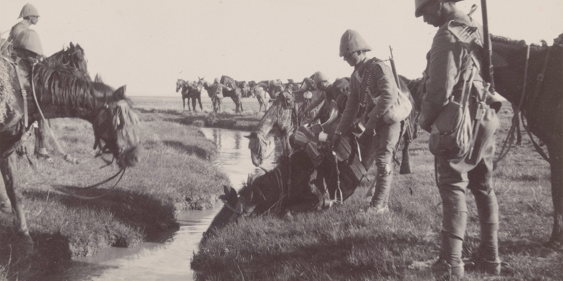 Mounted Infantry watering their horses, South Africa, 1901
