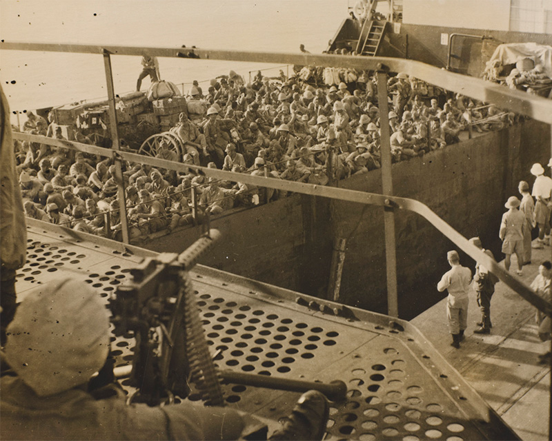 Japanese prisoners on a ship to Rempang Island, 1945