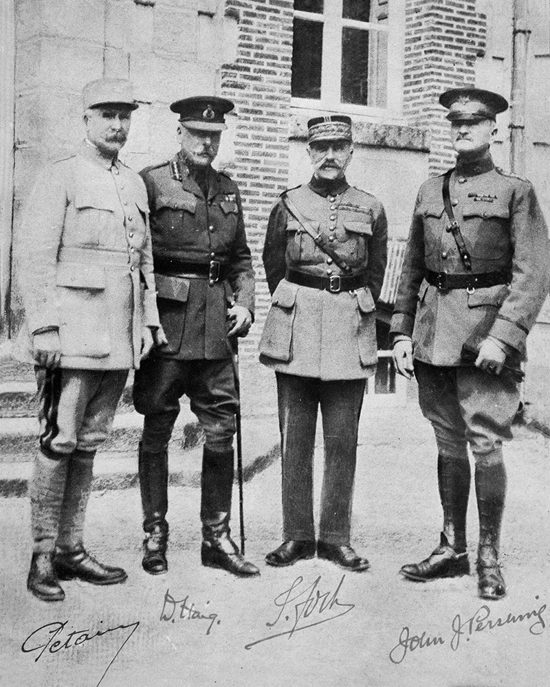 Sir Douglas Haig with Allied commanders, Marshal Petain, Marshal Foch and General Pershing, 1918
