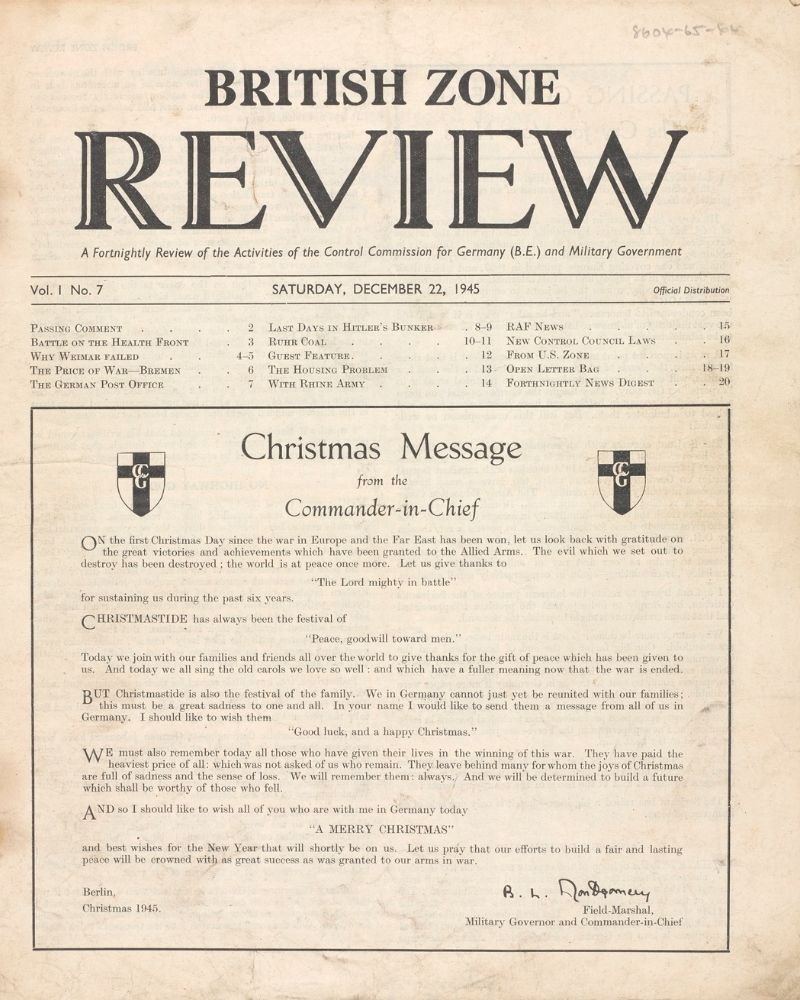 Cover of the British Zone Review, December 1945 edition