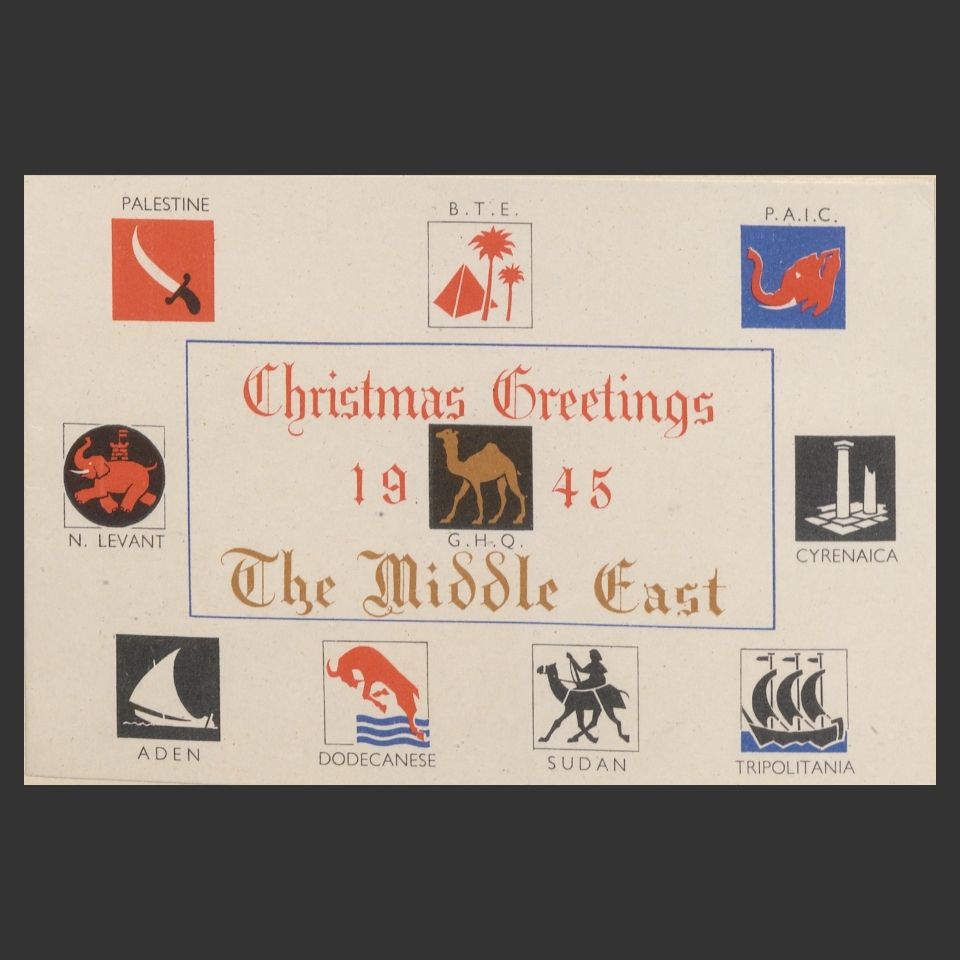 Christmas card decorated with illustrations representing different regions in the Middle East