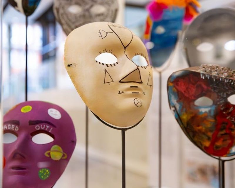 Masks on display.