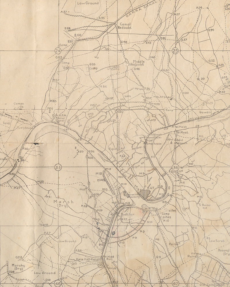 Military map of the area around Kut, Mesopotamia, 1916