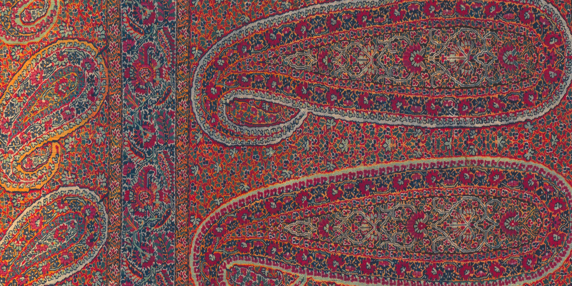 Detail from a Kashmir shawl owned by Lady Charlotte Lawrence, c1850