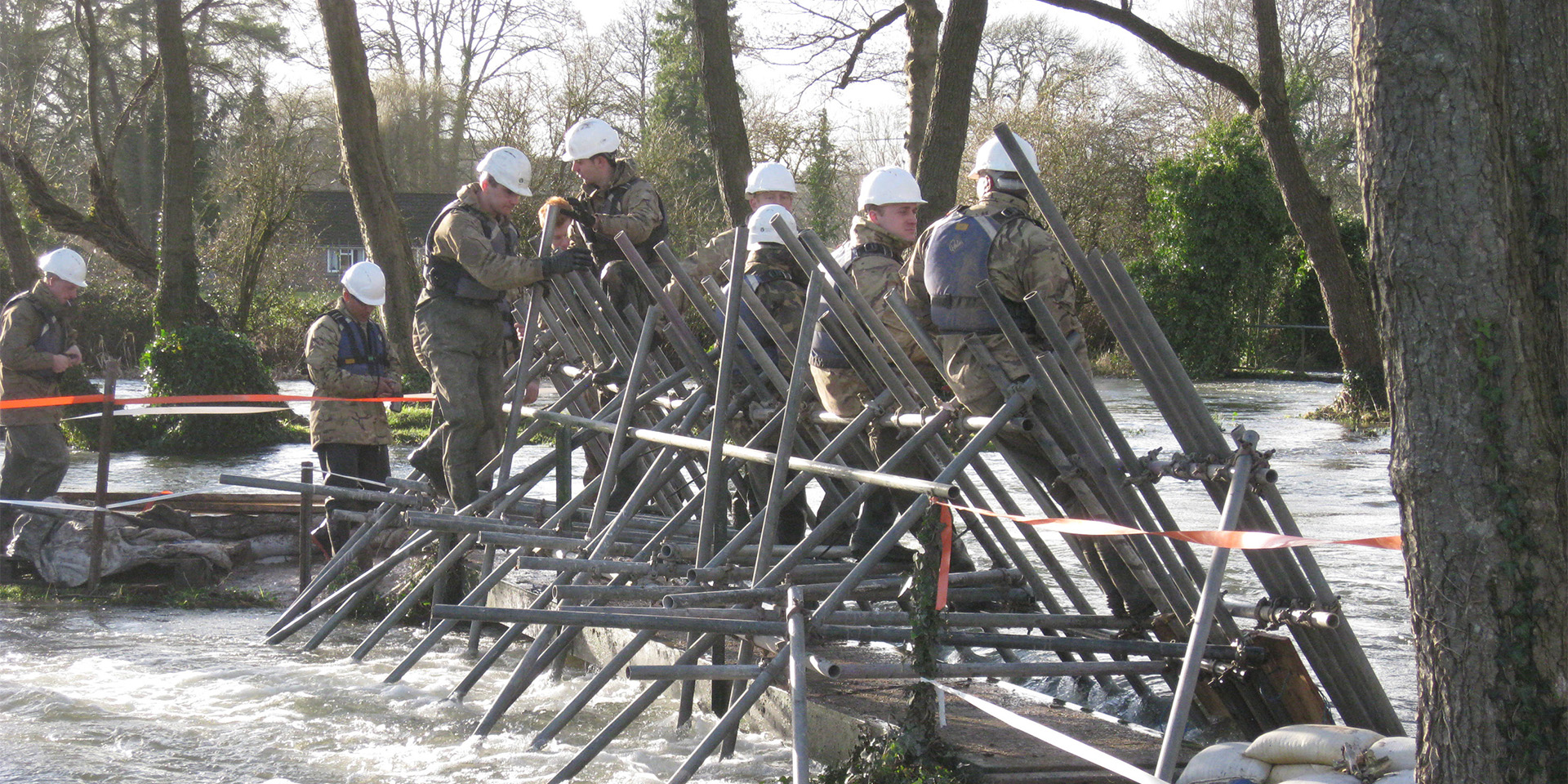 Royal Engineers assisting the Environment Agency during severe flooding near Romsey in Hampshire, 2014