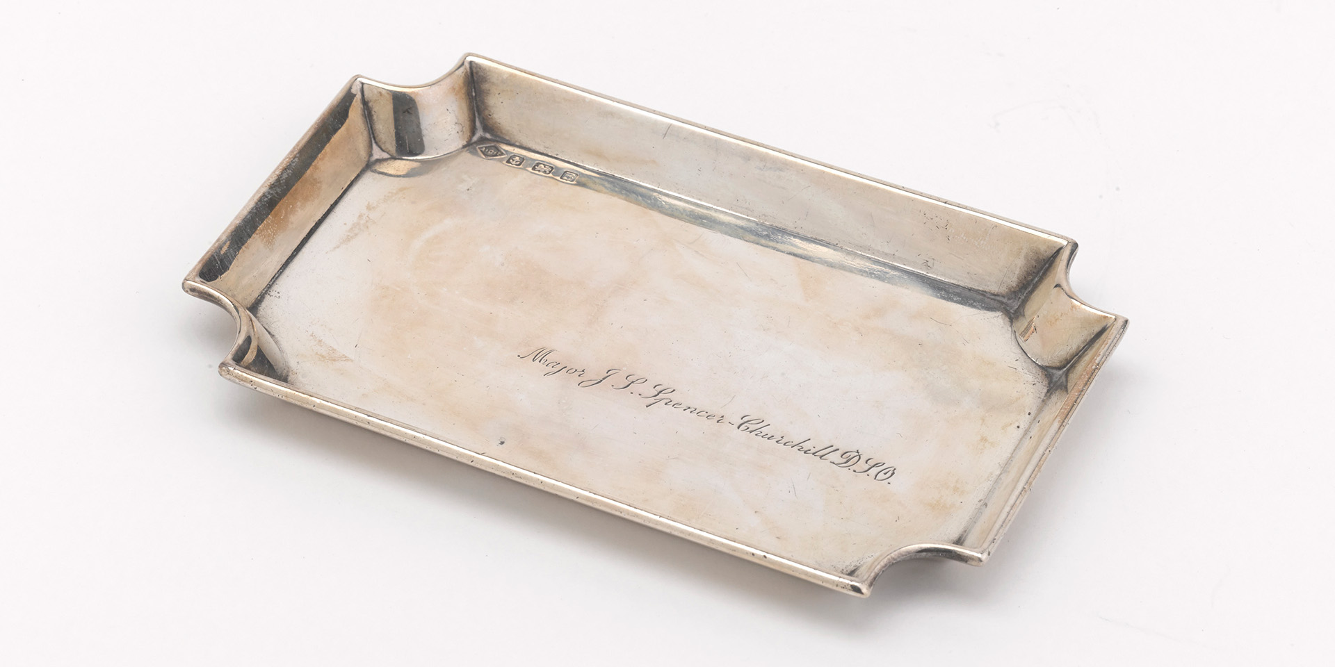 This silver ashtray was presented to Major John Spencer-Churchill by the Great Western Railway in thanks for his assistance during the General Strike in 1926