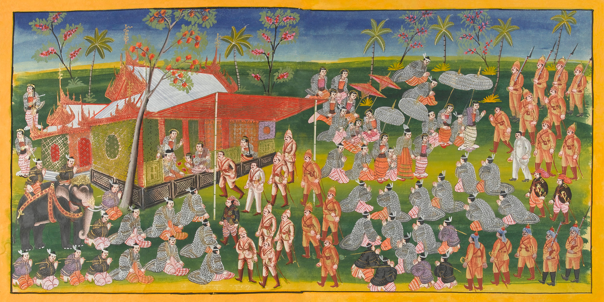 King Thibaw talking to the British chief political officer in the garden of his palace in Mandalay, 1885