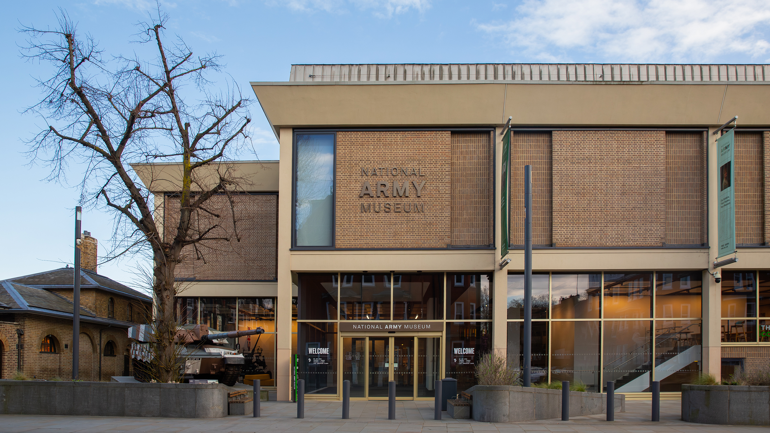 An exterior photograph of the entrance to the National Army Museum