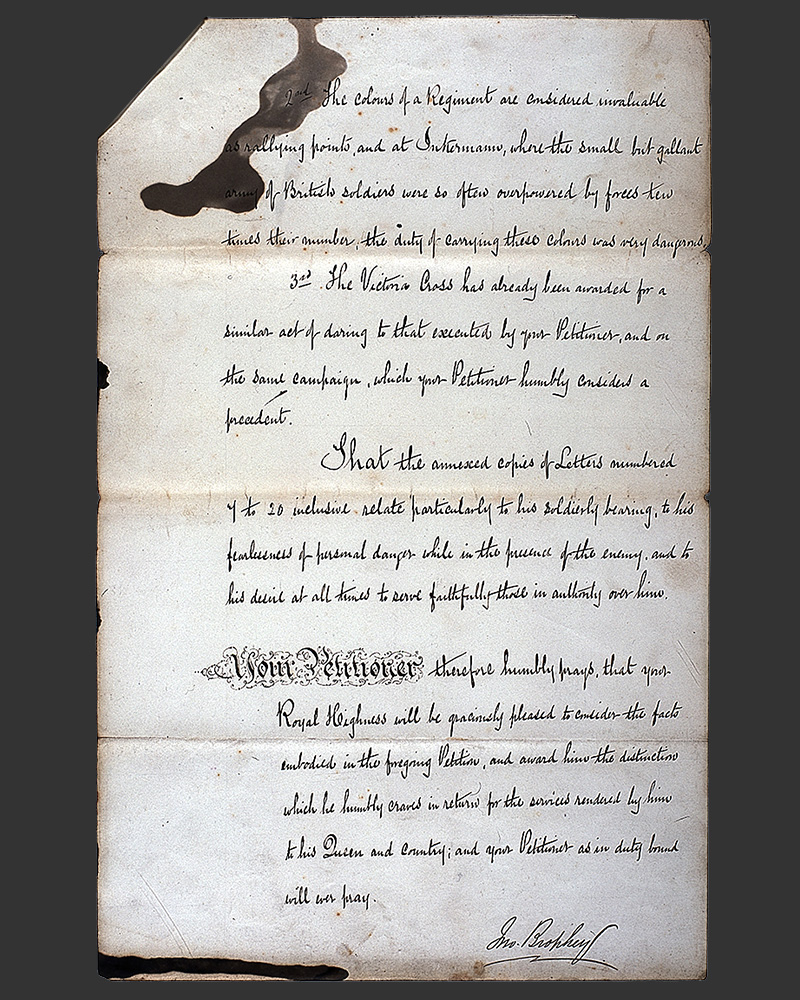 Petition to the Duke of Cambridge, requesting the award of a VC for gallantry in the Crimean War, 1866