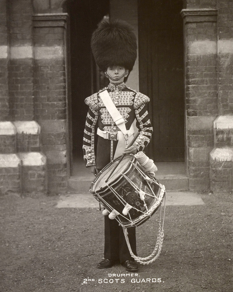 Photograph of a drummer of the Scots Gards, taken by Mrs Albert Broom, c1906