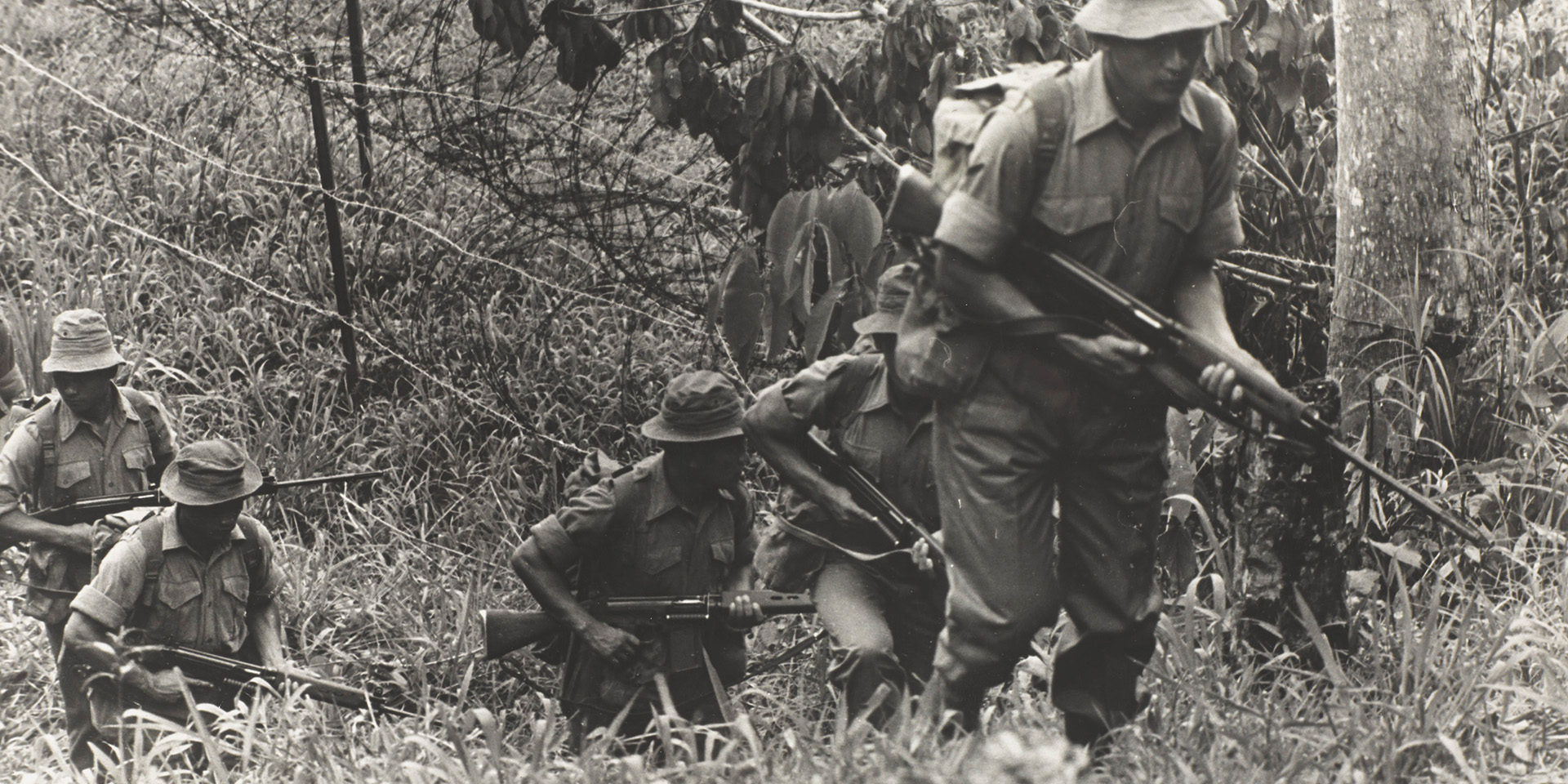 Gurkhas on patrol near Sabah, North Borneo, during the Indonesian confrontation, 1966