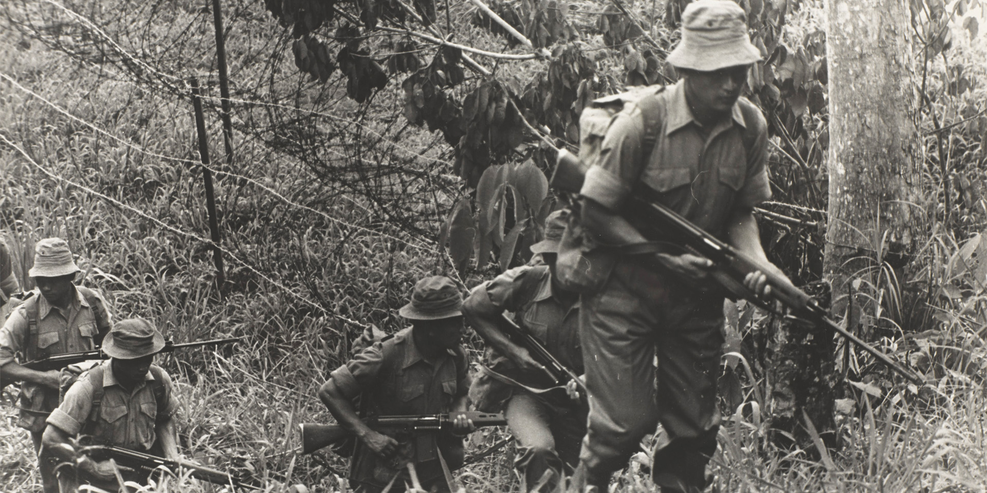 Gurkhas on patrol near Sabah, North Borneo, during the Indonesian confrontation, 1966