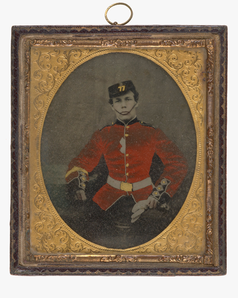 Portrait photograph of an unnamed soldier of the 77th Regiment of Foot, c1855