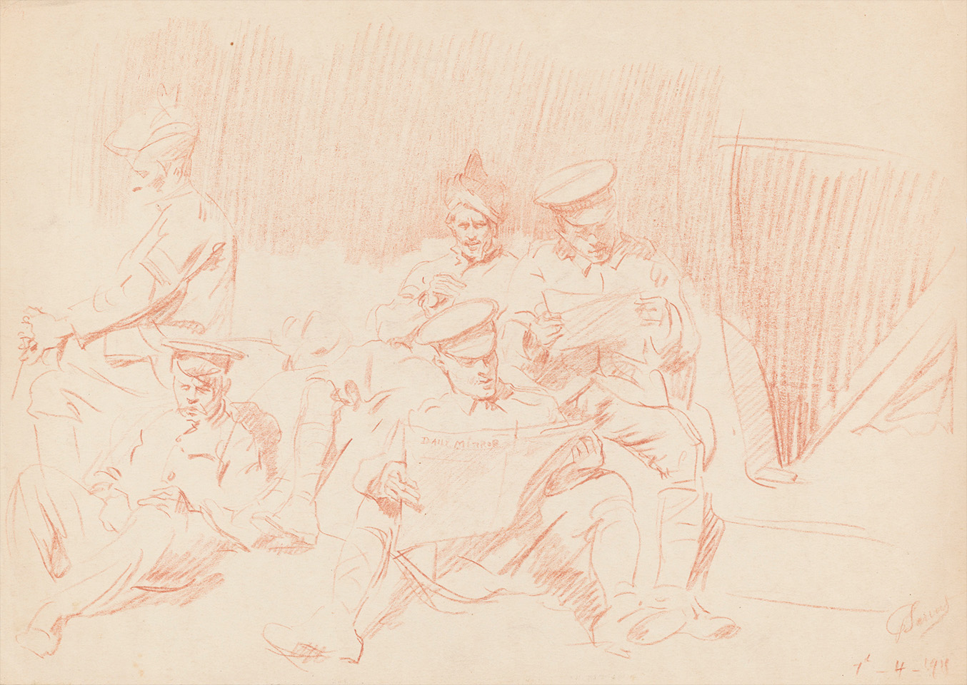 ‘Indian and British soldiers at rest, 7 April 1915’