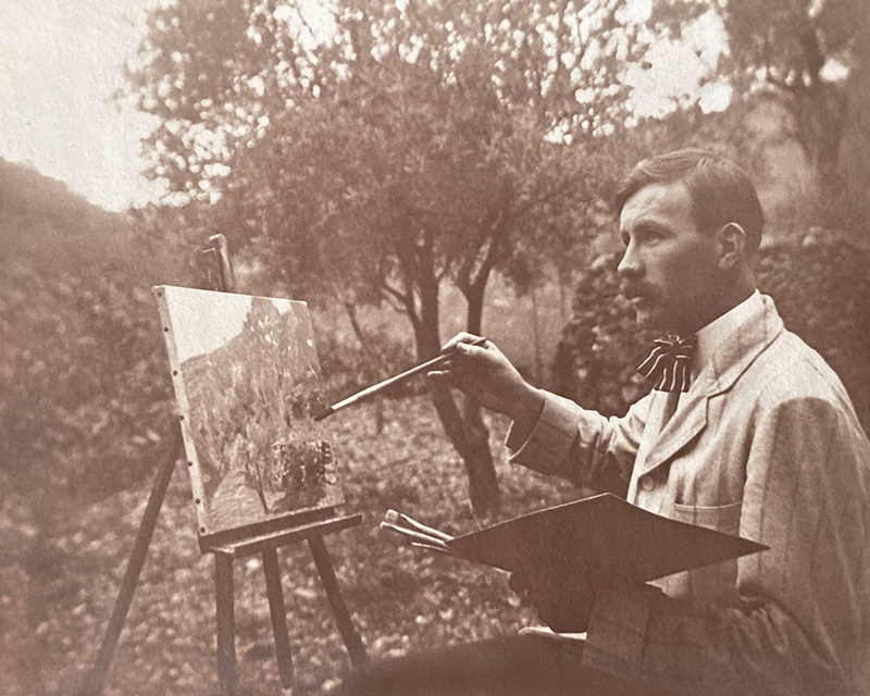 Photograph of Paul Sarrut painting outdoors, c1915