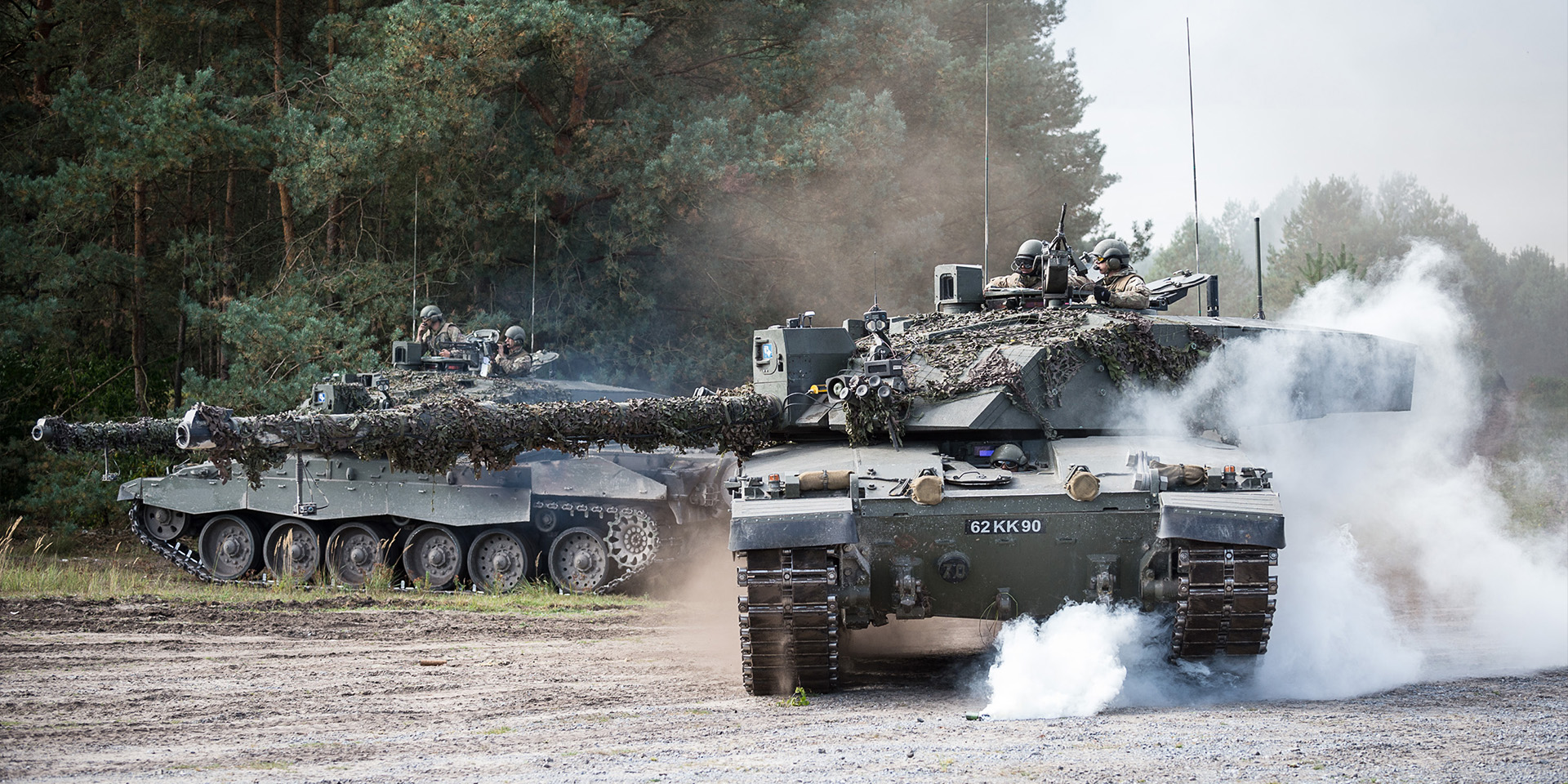 Challenger tanks of the Queen's Royal Hussars participating in Exercise Venerable Gauntlet at the Sennelager Training Area in Germany, 2016