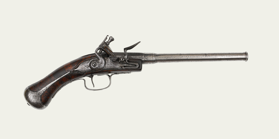 Flintlock rifled pistol, c1645