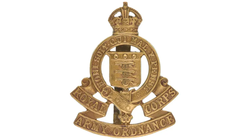 Other ranks’ cap badge, Royal Army Ordnance Corps, c1918