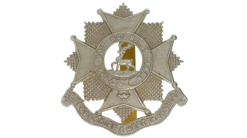 Other ranks’ cap badge, The Bedfordshire and Hertfordshire Regiment, c1924-c1958