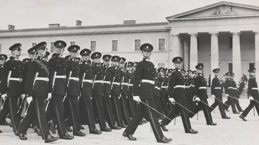 Passing out parade at the Royal Military Academy Sandhurst, c1955