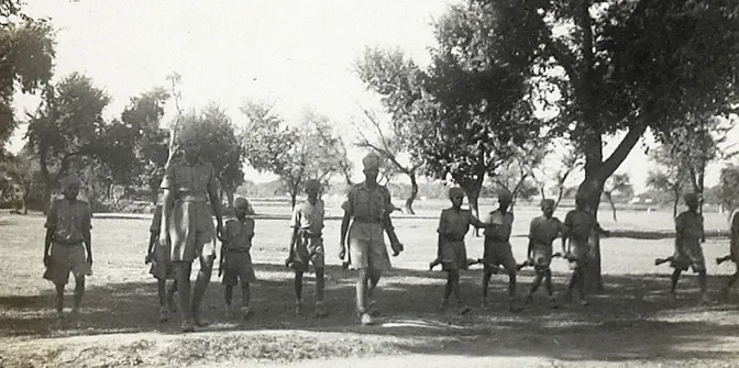 Soldiers crossing a parade ground in Sialkot, 1942