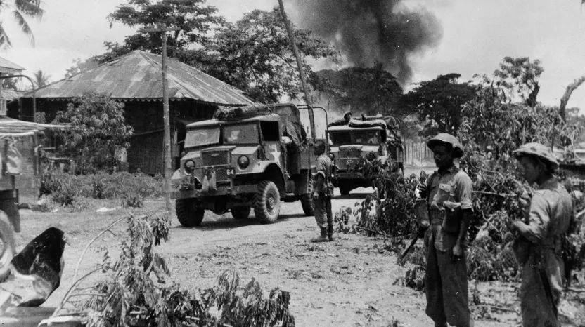 Indian troops of the 17th Division in Payagyi during the advance on Rangoon, April 1945